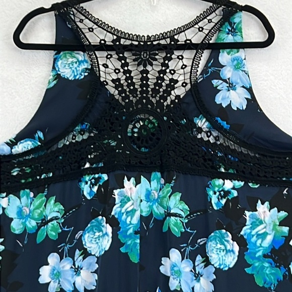 Lane Bryant Maxi Dress Sz 22-24 Black & Aqua Floral Crochet Back Detail EUC - Picture 6 of 8